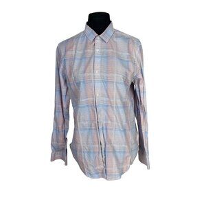 Calvin Klein Mens Infinite Cool Non-Iron Plaid Button-Up Shirt M 100% Cotton Red